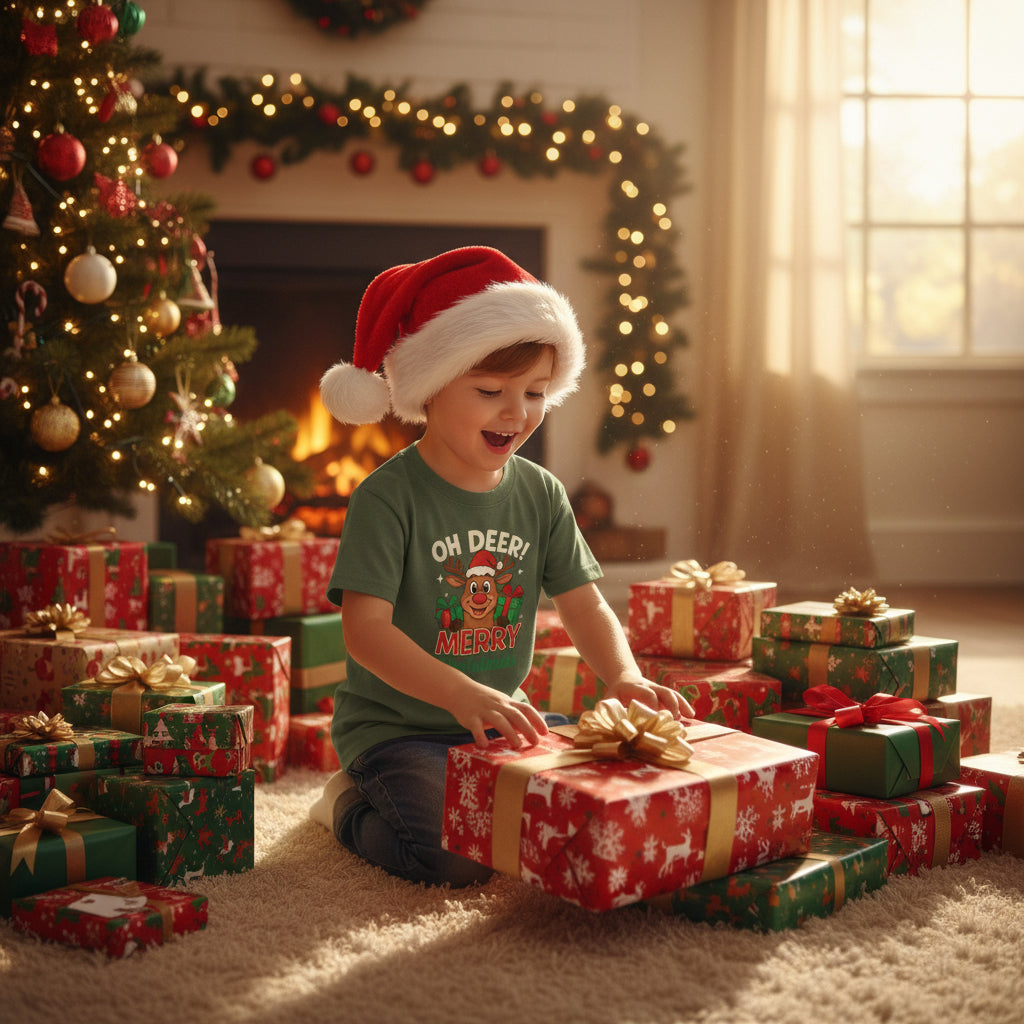 Christmas T-shirt OHH Deer Merry Christmas Unisex Heavy Cotton Tee