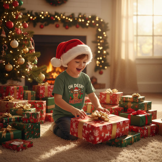 Christmas T-shirt OHH Deer Merry Christmas Unisex Heavy Cotton Tee