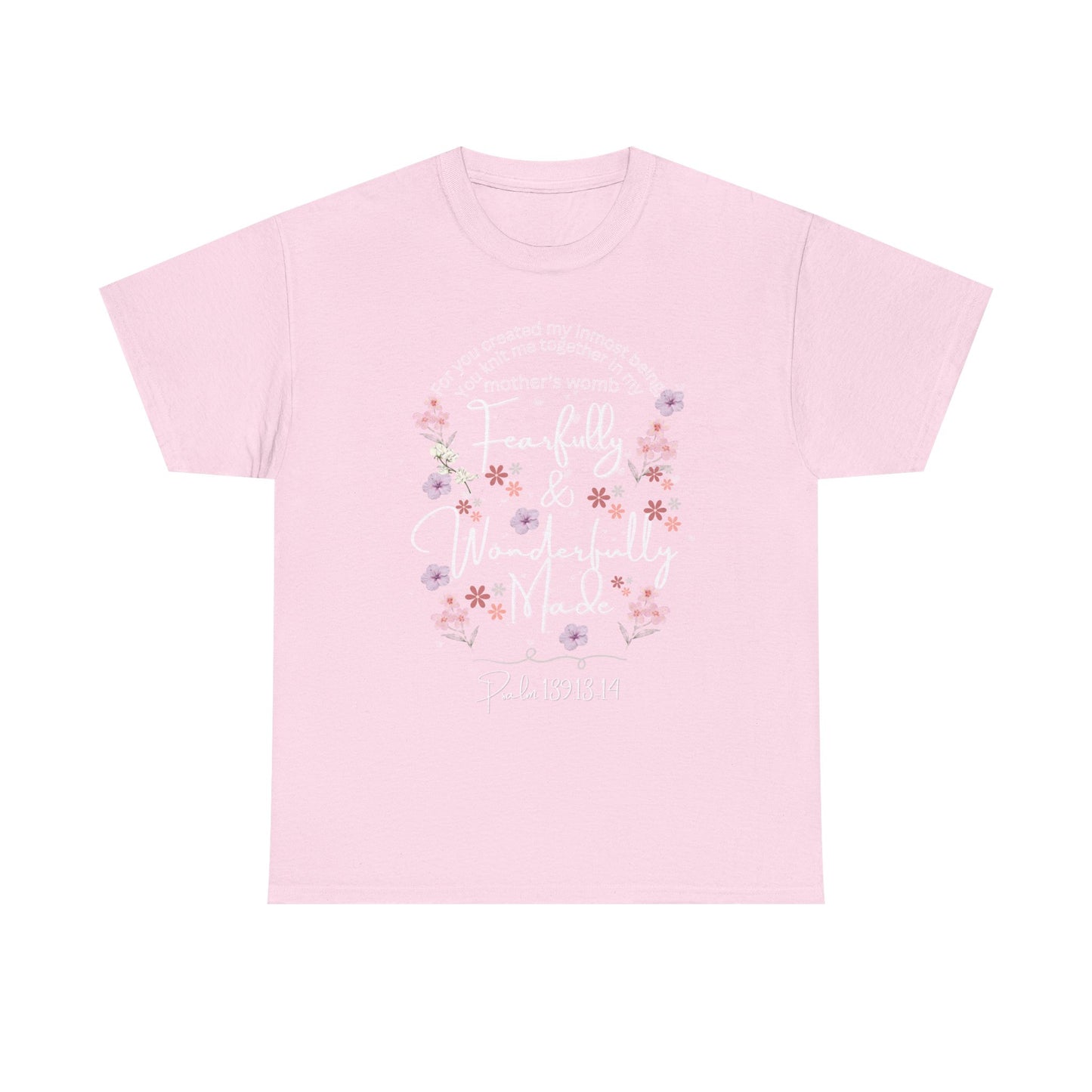 Fearfully and Wonderfully Made Tee Psalm 139:1-14  — Pastel Cherry Blossom Rabbit Graphic Shirt