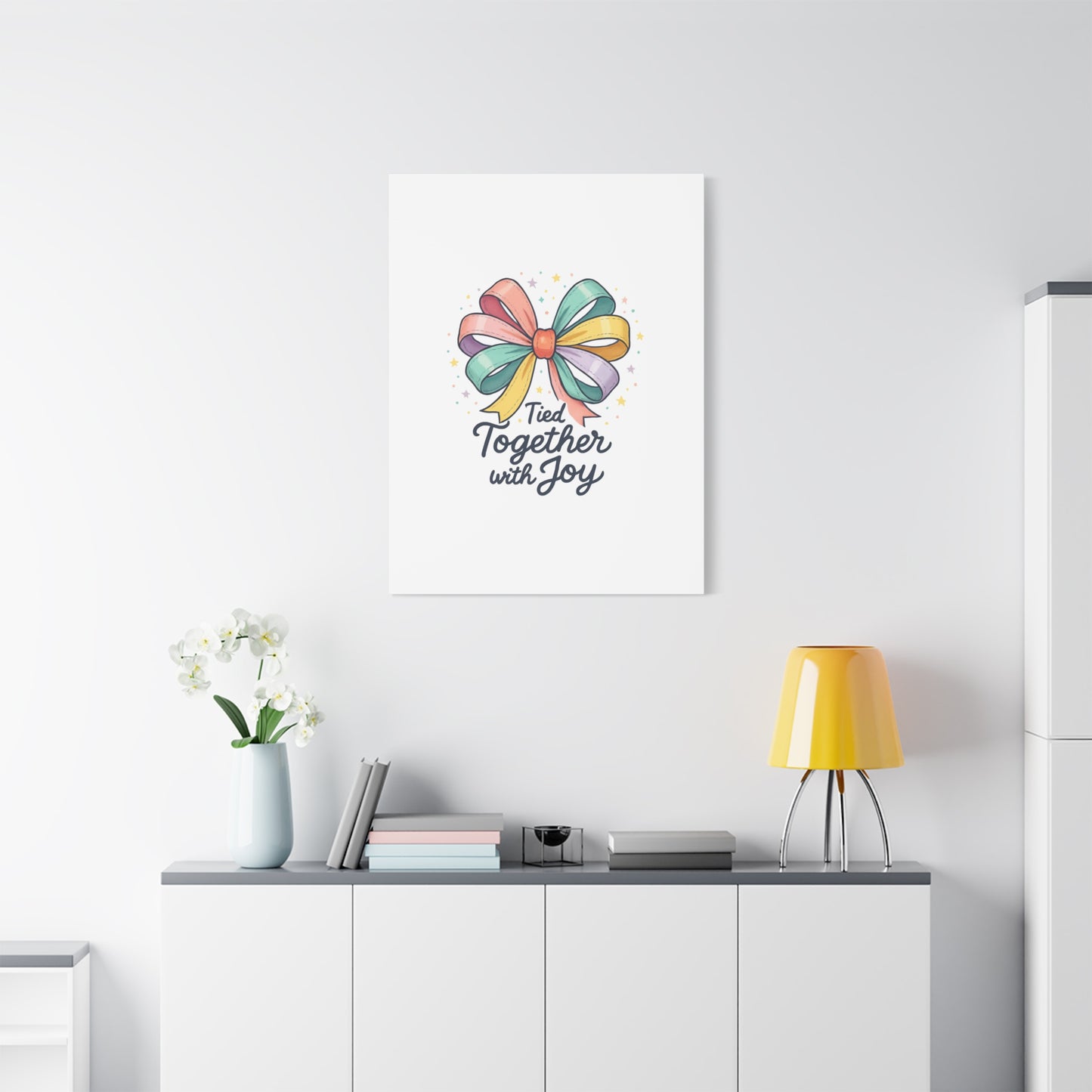 Canvas Wall Art - "Tied Together with Joy" Pastel Ribbon Decorative Print