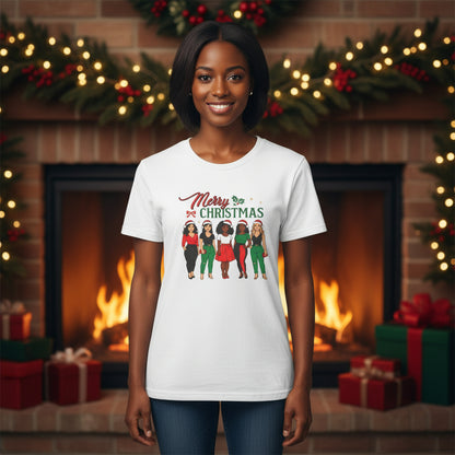 Merry Christmas Black Girl Squad T-Shirt — Holiday Graphic Tee - Feliz Navidad mujeres multiculturales