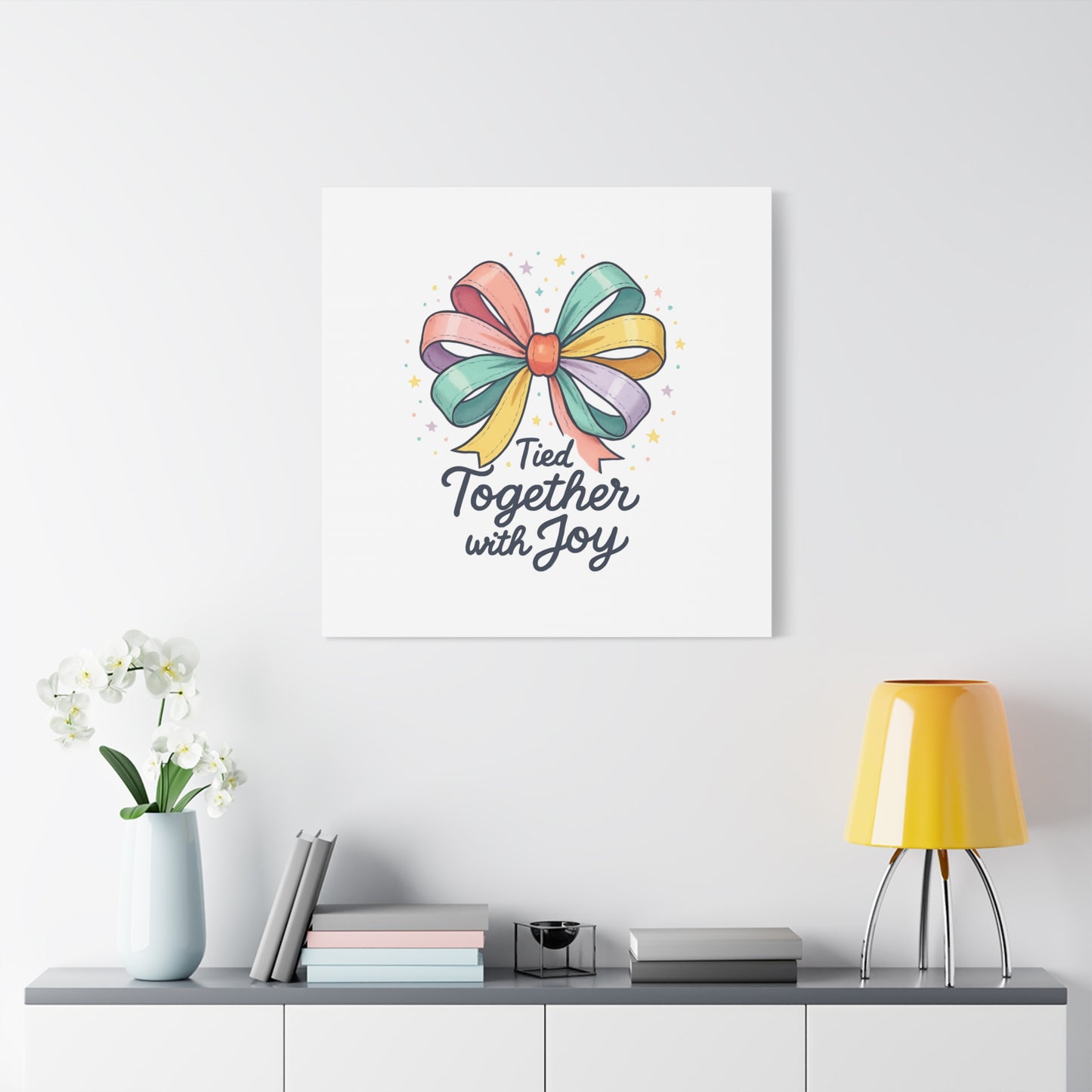 Canvas Wall Art - "Tied Together with Joy" Pastel Ribbon Decorative Print