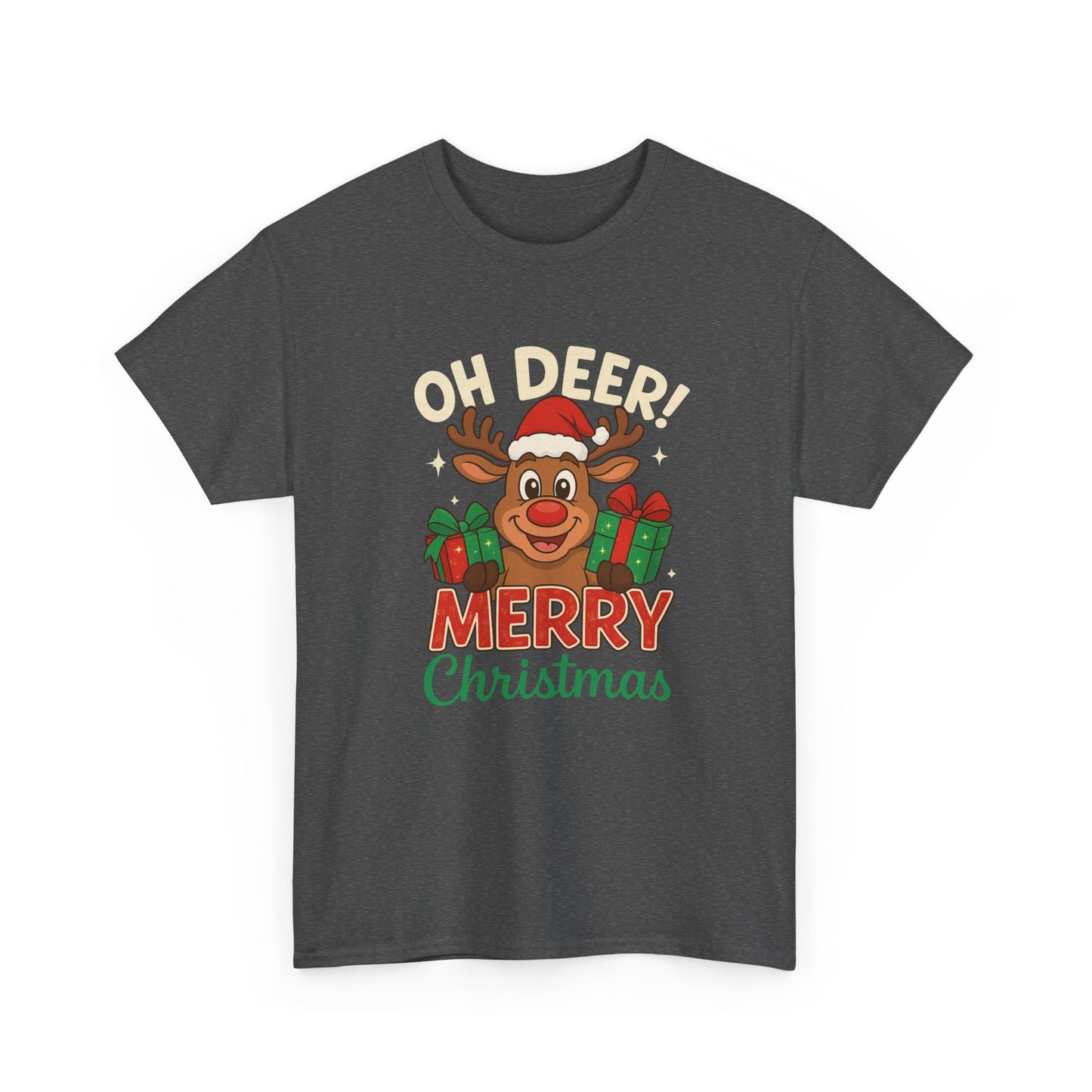 Christmas T-shirt OHH Deer Merry Christmas Unisex Heavy Cotton Tee