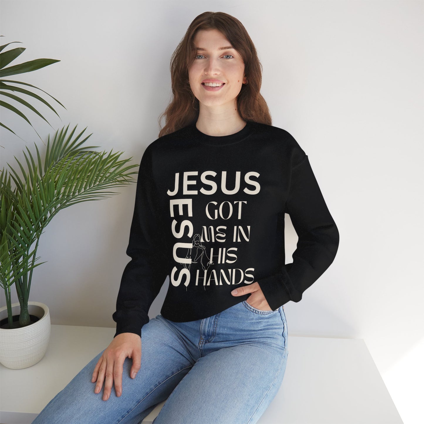 Christian Faith Crewneck Sweatshirt — "God Has Me in HIS Hands" Affirmation