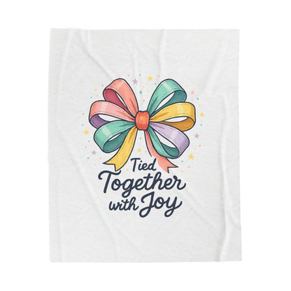 Tied Together with Joy Velveteen Plush Blanket — Colorful Ribbon Gift Throw