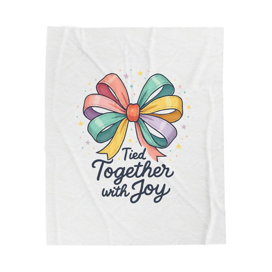 Tied Together with Joy Velveteen Plush Blanket — Colorful Ribbon Gift Throw