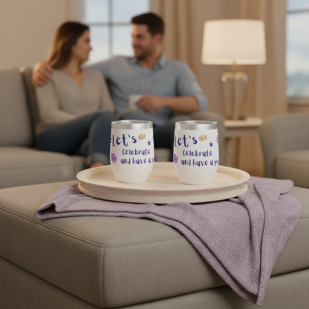 Stainless Steel Chill/Hot Wine Tumbler white purple/pink and yellow