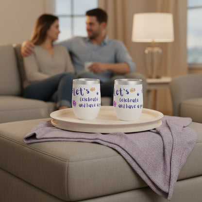 Stainless Steel Chill/Hot Wine Tumbler white purple/pink and yellow