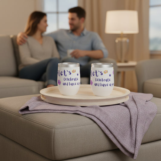 Stainless Steel Chill/Hot Wine Tumbler white purple/pink and yellow