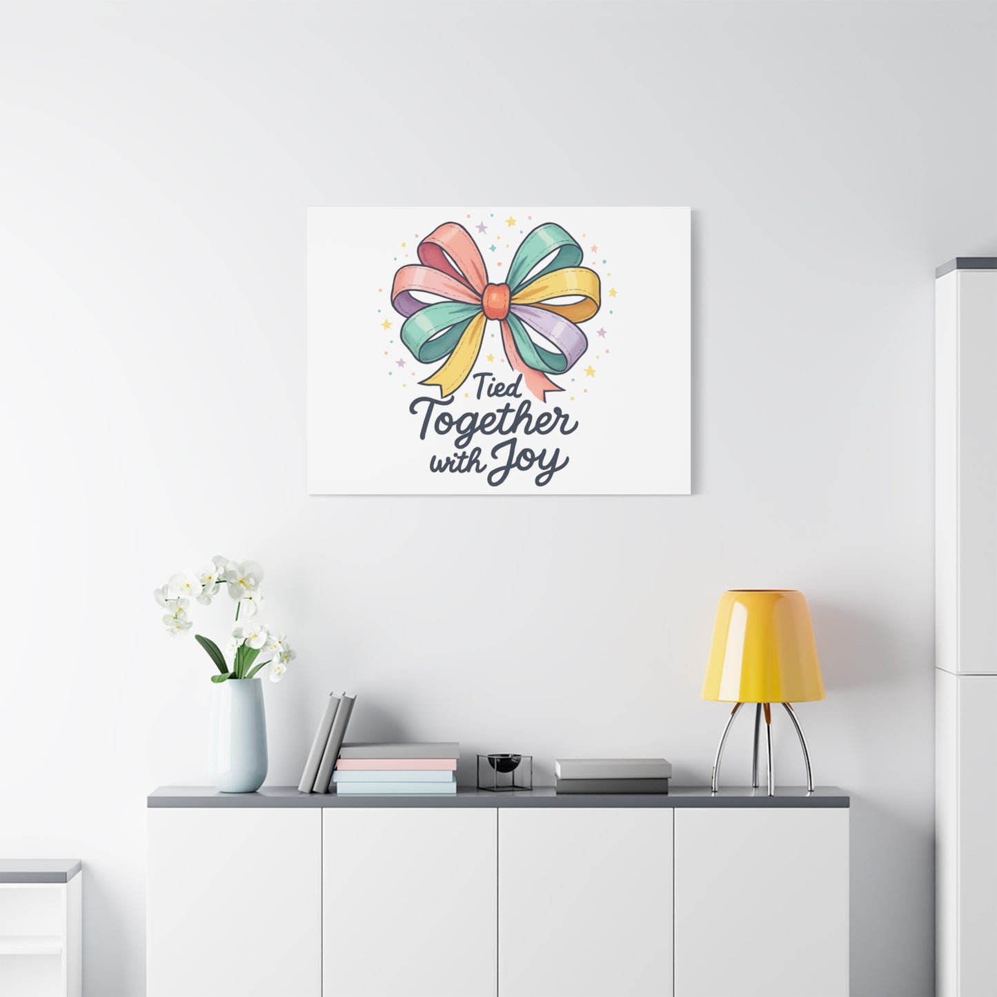 Canvas Wall Art - "Tied Together with Joy" Pastel Ribbon Decorative Print