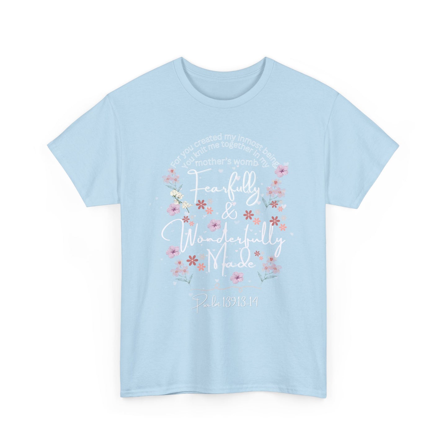 Fearfully and Wonderfully Made Tee Psalm 139:1-14  — Pastel Cherry Blossom Rabbit Graphic Shirt