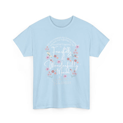Fearfully and Wonderfully Made Tee Psalm 139:1-14  — Pastel Cherry Blossom Rabbit Graphic Shirt
