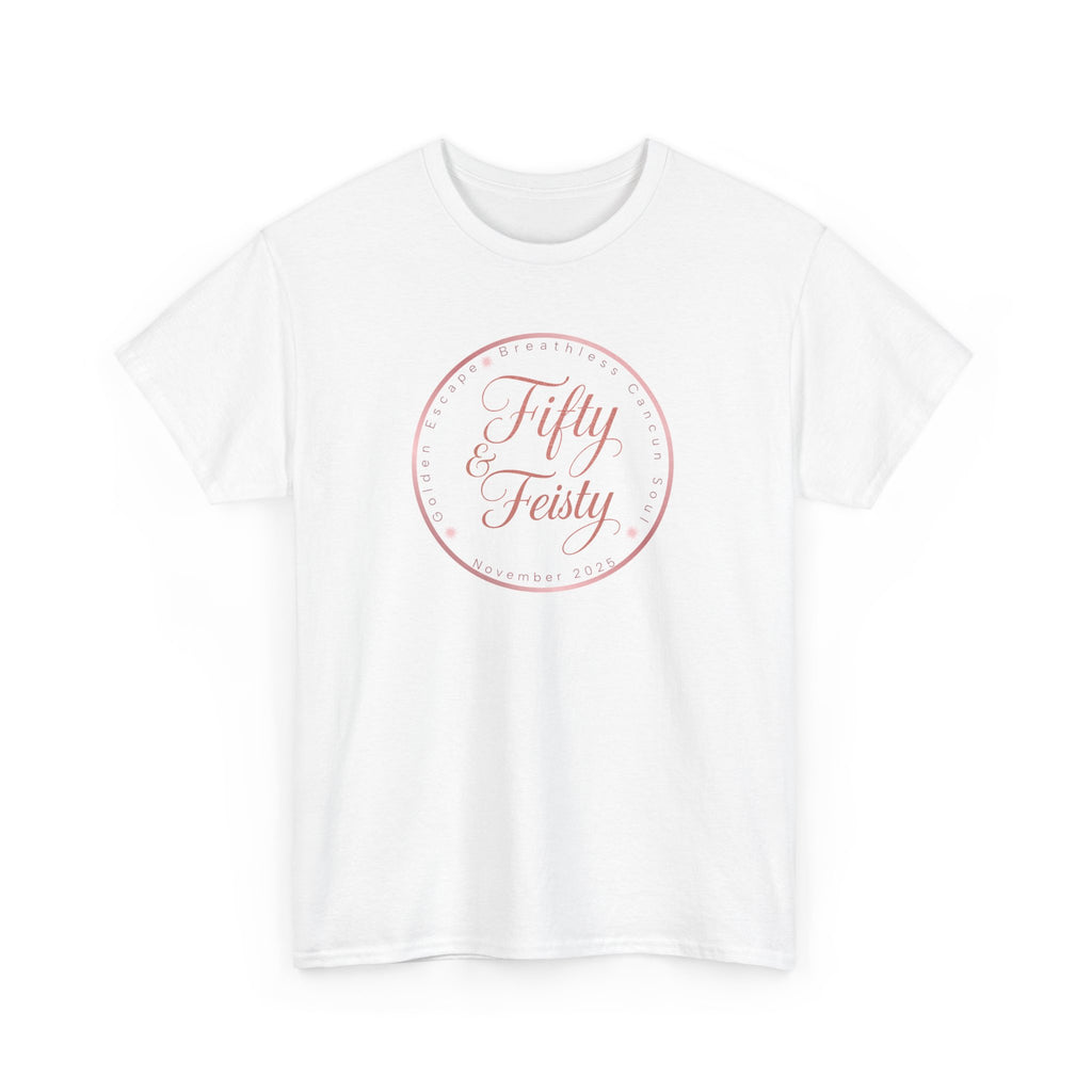 Fifty Feisty T-Shirt, Unisex Heavy Cotton Tee for 50th Birthday, Fun Party Shirt, Gift for Her, Casual Wear