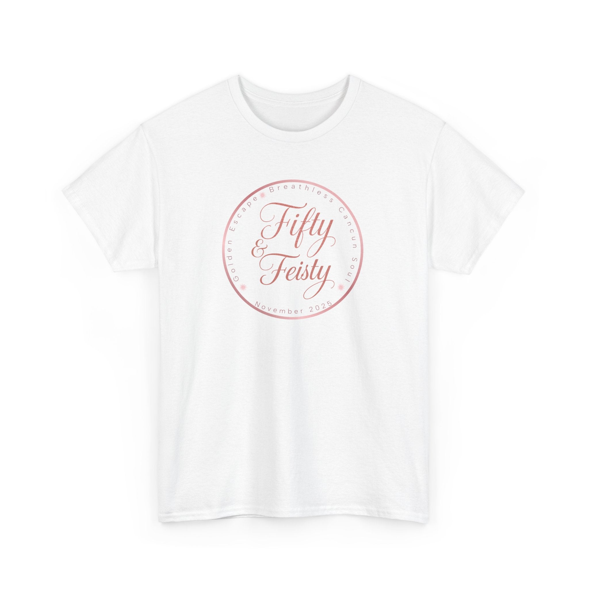 Fifty Feisty T-Shirt, Unisex Heavy Cotton Tee for 50th Birthday, Fun Party Shirt, Gift for Her, Casual Wear