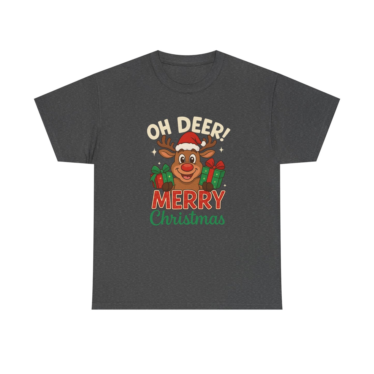 Christmas T-shirt OHH Deer Merry Christmas Unisex Heavy Cotton Tee
