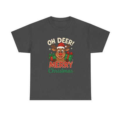 Christmas T-shirt OHH Deer Merry Christmas Unisex Heavy Cotton Tee