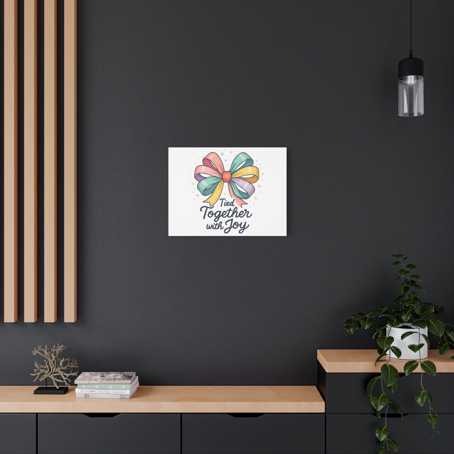 Canvas Wall Art - "Tied Together with Joy" Pastel Ribbon Decorative Print
