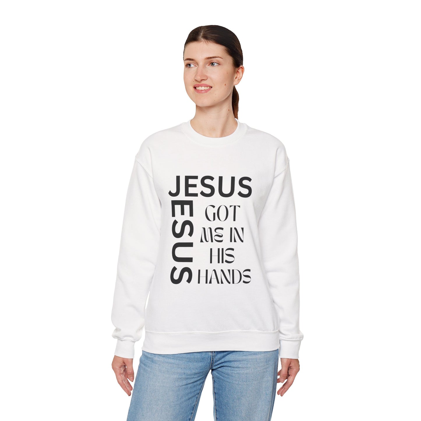 Christian Faith Crewneck Sweatshirt — "God Has Me in HIS Hands" Affirmation