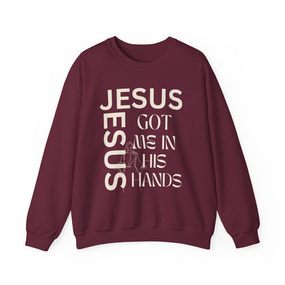 Christian Faith Crewneck Sweatshirt — "God Has Me in HIS Hands" Affirmation