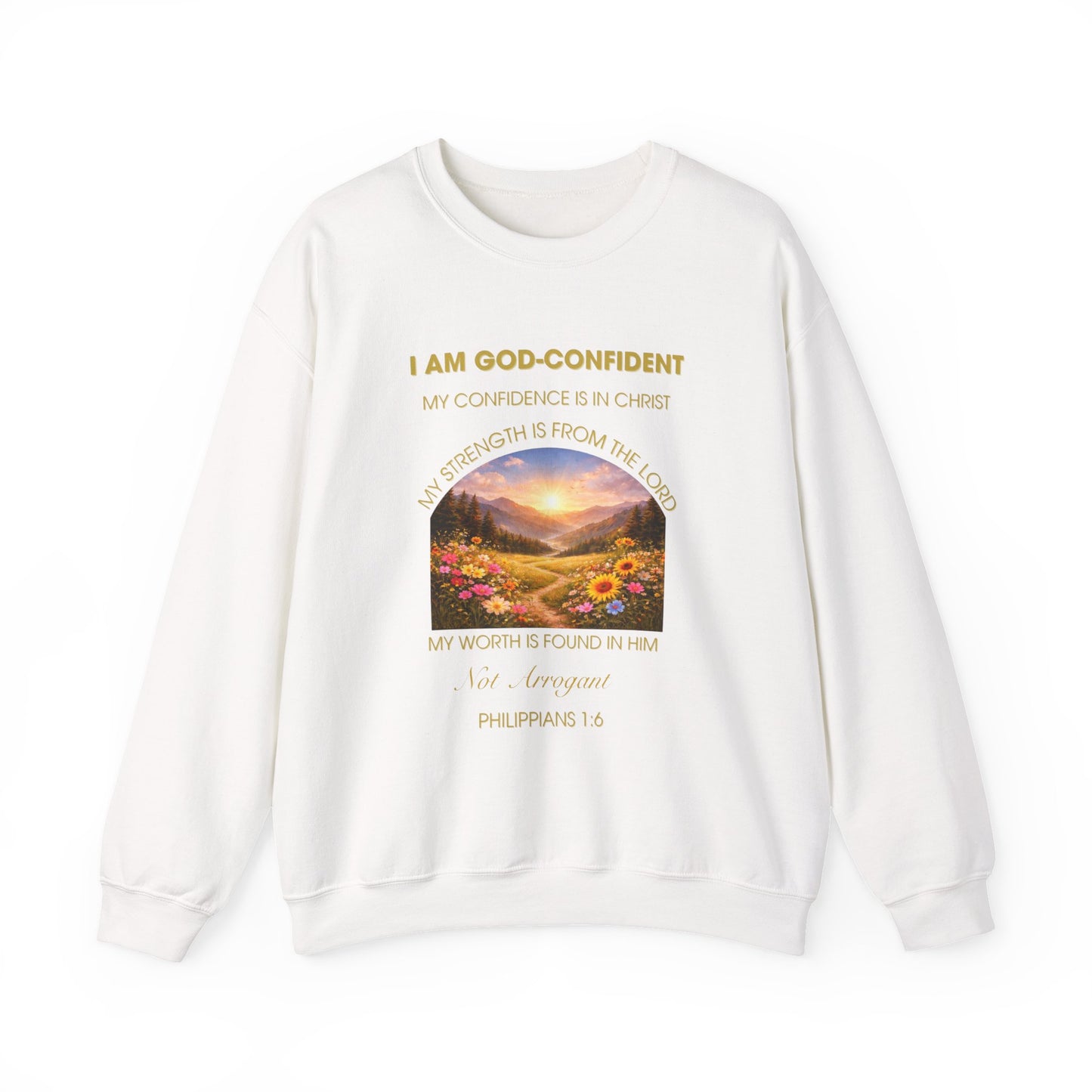 Christian Crewneck Sweatshirt Phil. 1:6— "I Am God-Confident" Inspirational Scripture Design