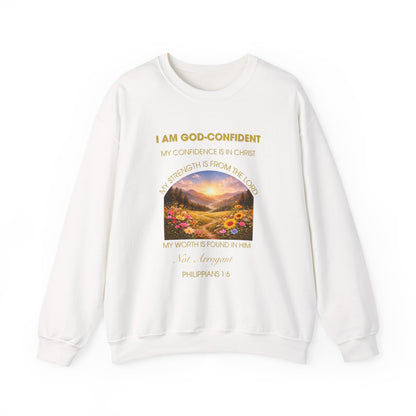 Christian Crewneck Sweatshirt Phil. 1:6— "I Am God-Confident" Inspirational Scripture Design