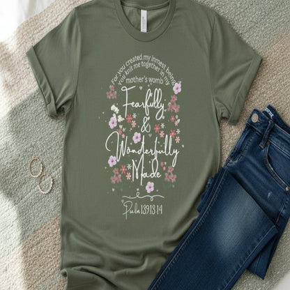 Fearfully and Wonderfully Made Tee Psalm 139:1-14  — Pastel Cherry Blossom Rabbit Graphic Shirt