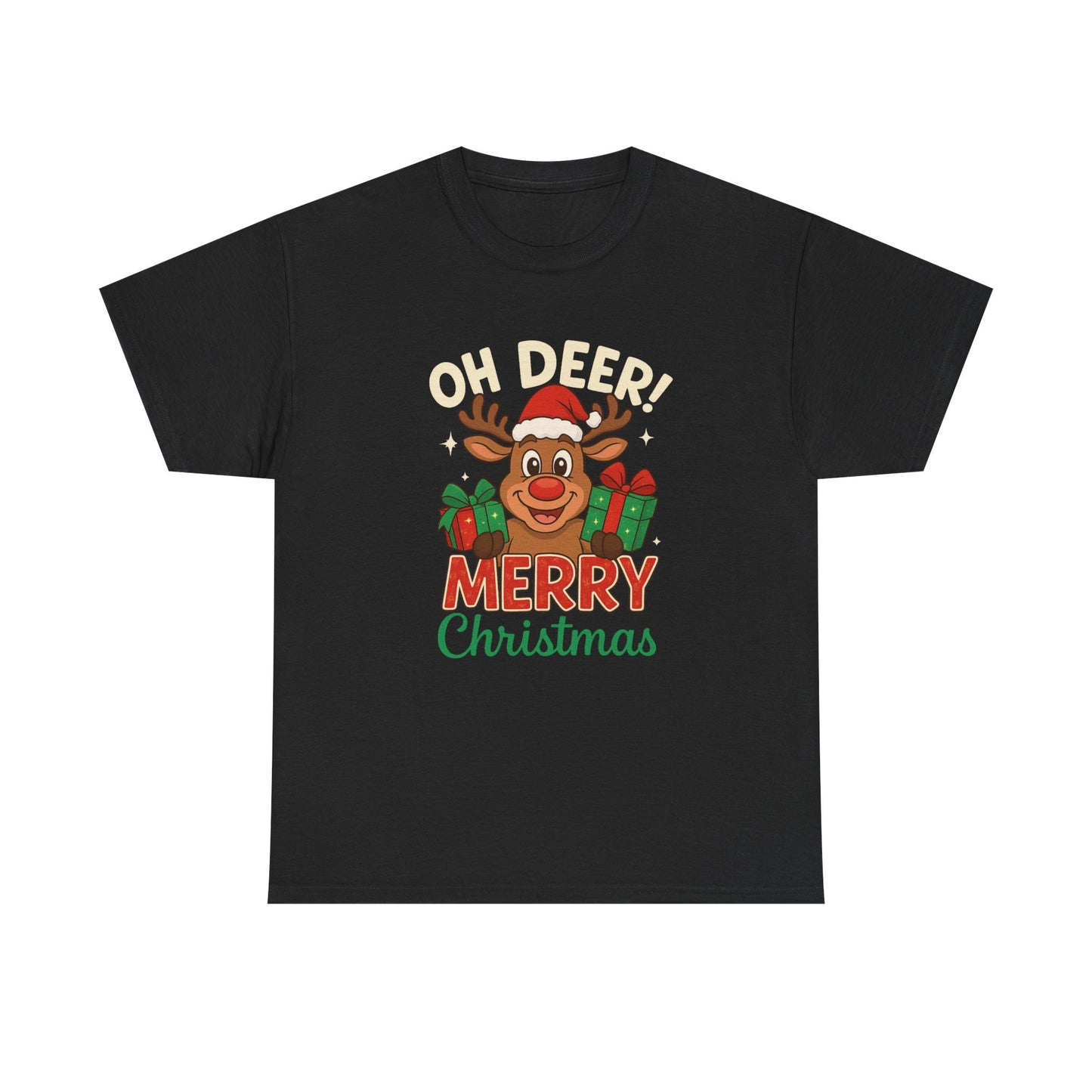 Christmas T-shirt OHH Deer Merry Christmas Unisex Heavy Cotton Tee