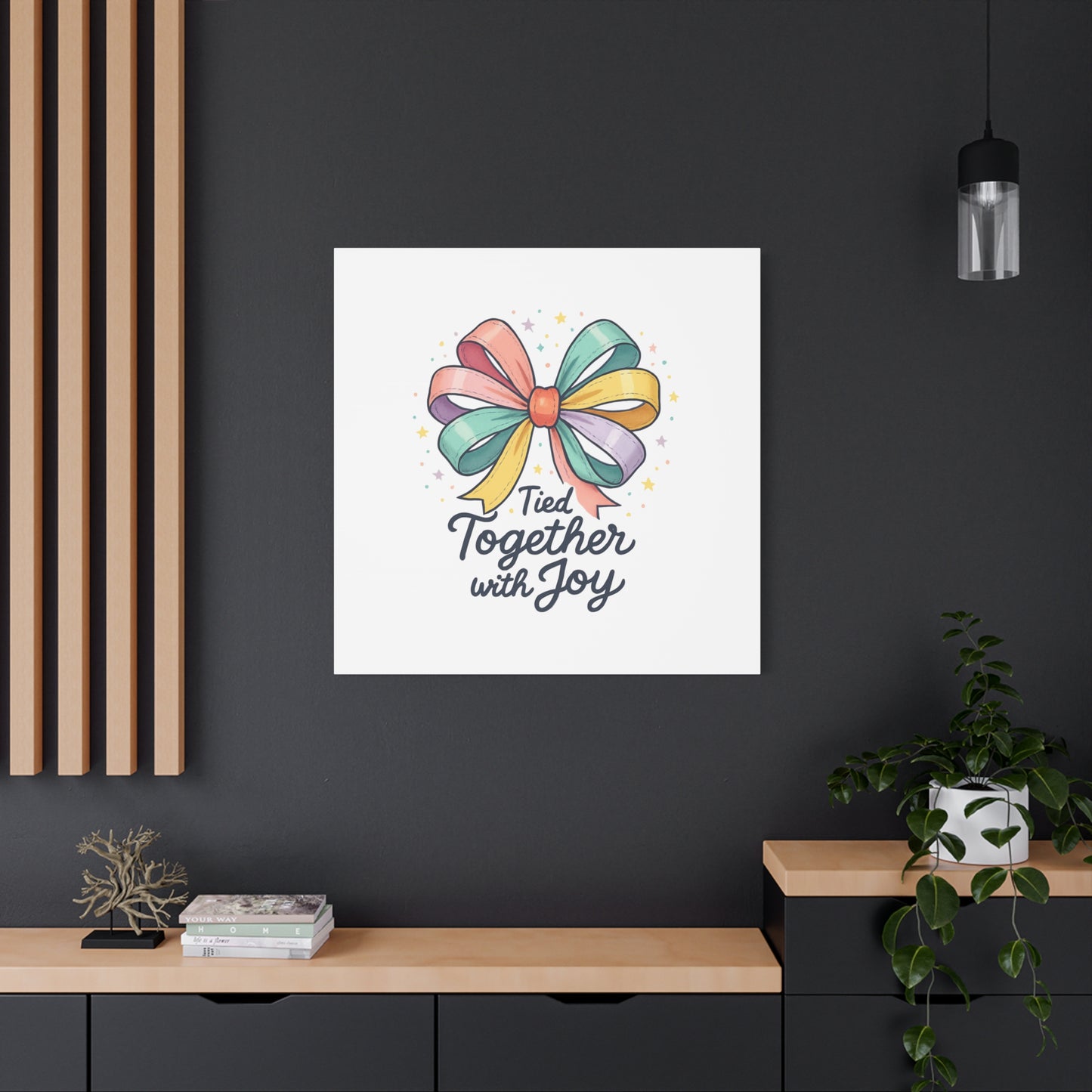 Canvas Wall Art - "Tied Together with Joy" Pastel Ribbon Decorative Print