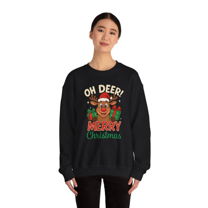 Crewneck Sweatshirt - Oh Deer! Merry Christmas — Cute Reindeer Holiday Crewneck