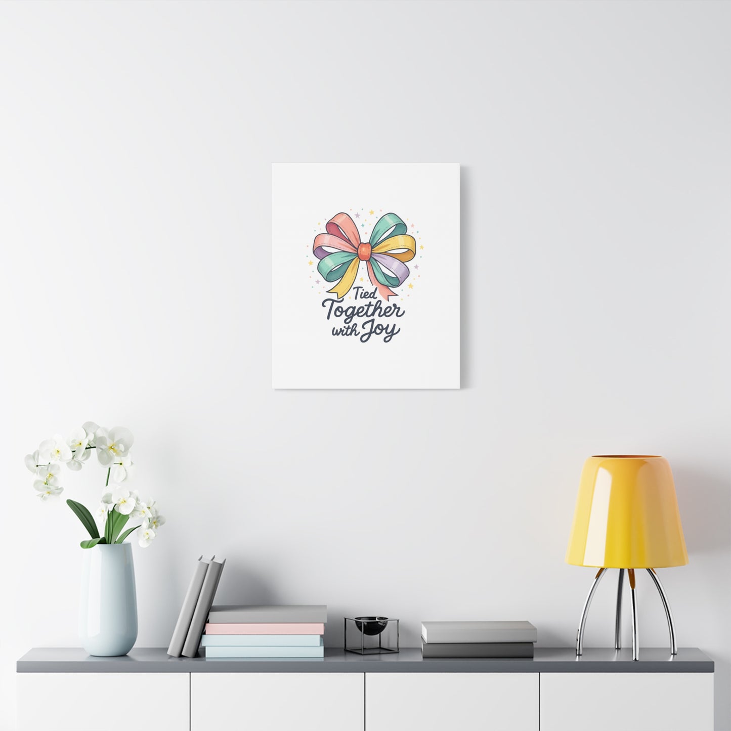 Canvas Wall Art - "Tied Together with Joy" Pastel Ribbon Decorative Print