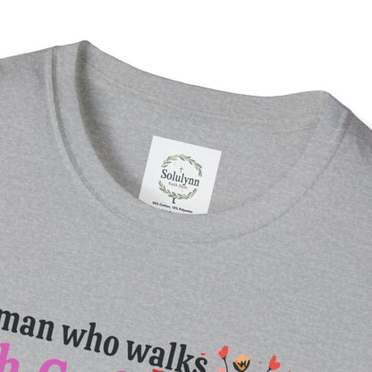 Christian Women’s Inspirational T-Shirt — “A woman who walks with God will always reach her destination” Floral Faith Tee