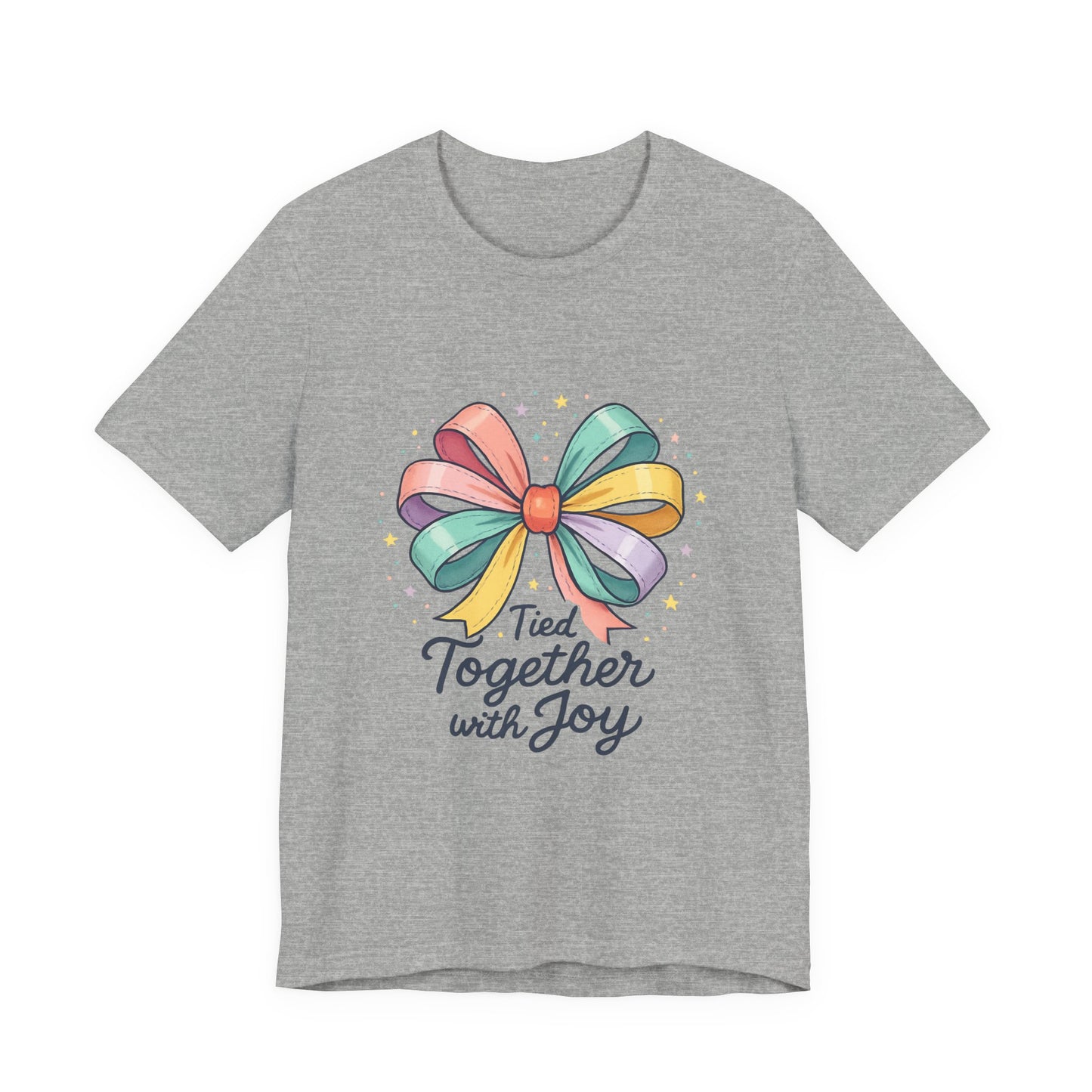 T-Shirt — "Tied Together With Joy" Rainbow Bow Graphic Tee