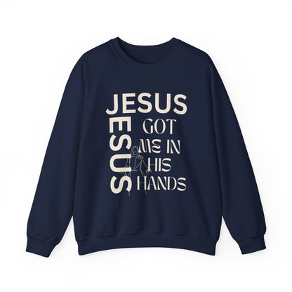 Christian Faith Crewneck Sweatshirt — "God Has Me in HIS Hands" Affirmation