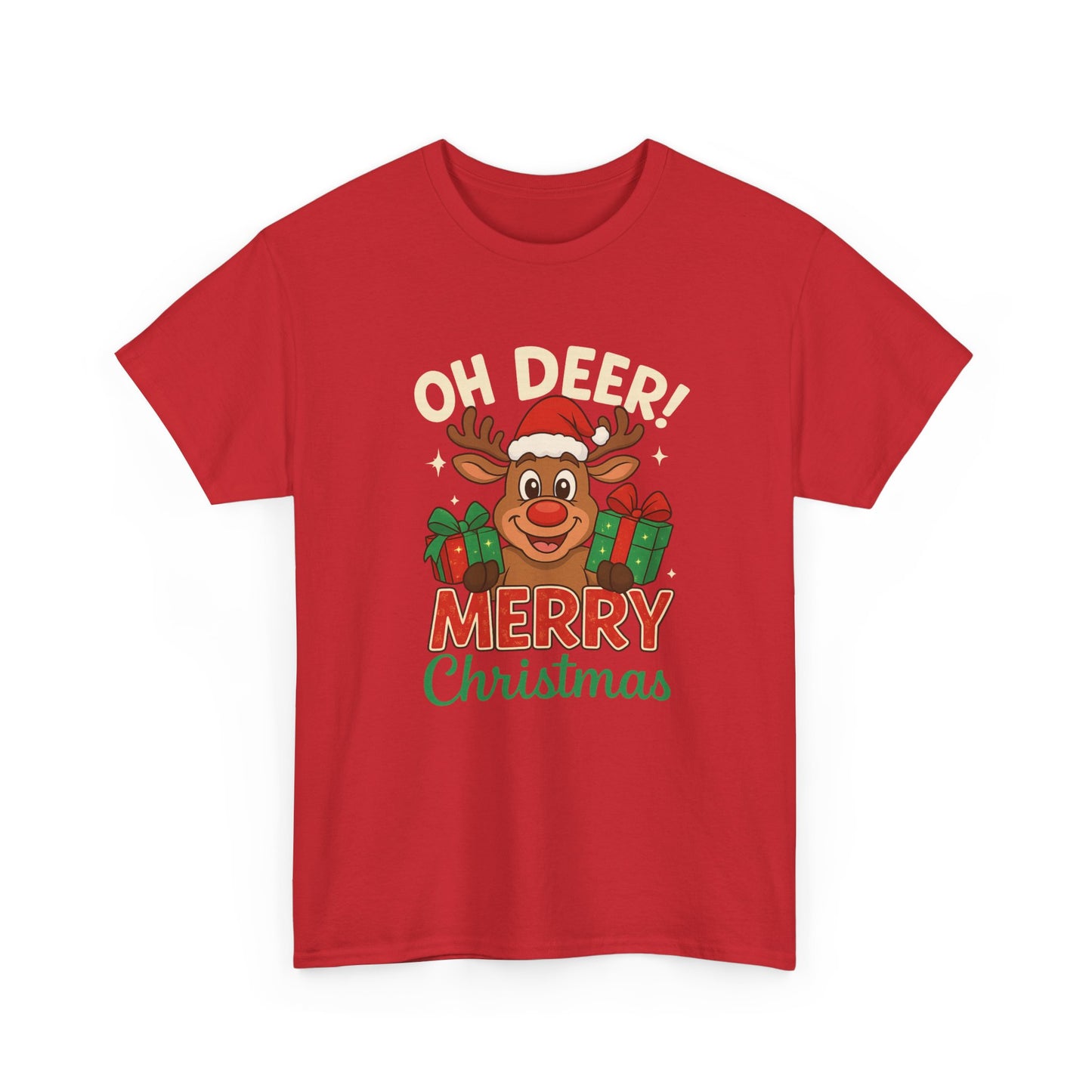 Christmas T-shirt OHH Deer Merry Christmas Unisex Heavy Cotton Tee