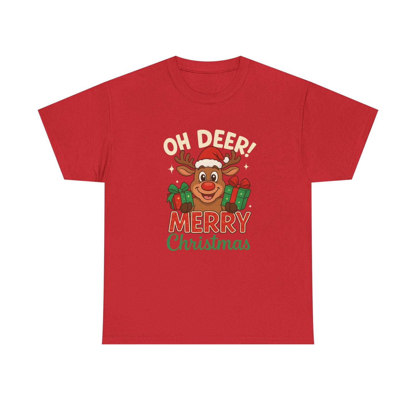 Christmas T-shirt OHH Deer Merry Christmas Unisex Heavy Cotton Tee