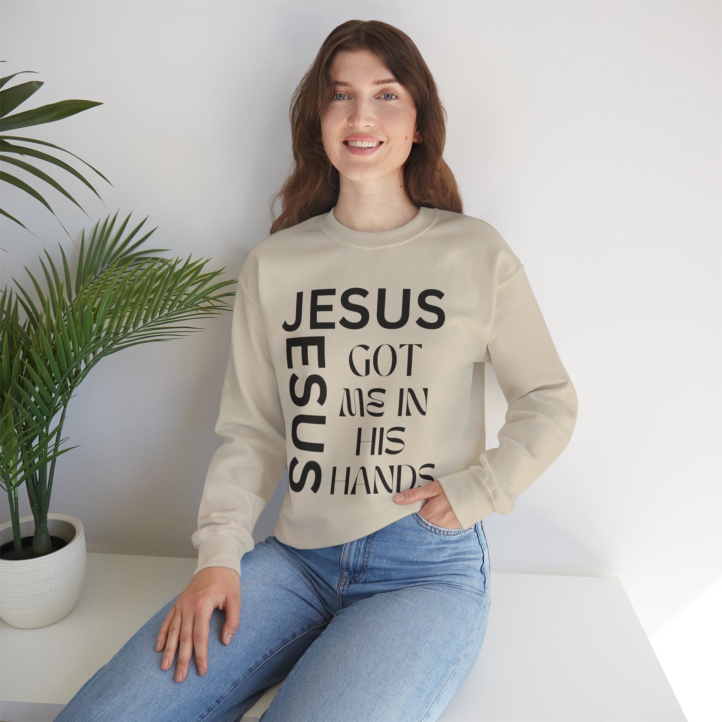 Christian Faith Crewneck Sweatshirt — "God Has Me in HIS Hands" Affirmation