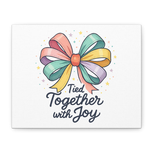 Canvas Wall Art - "Tied Together with Joy" Pastel Ribbon Decorative Print