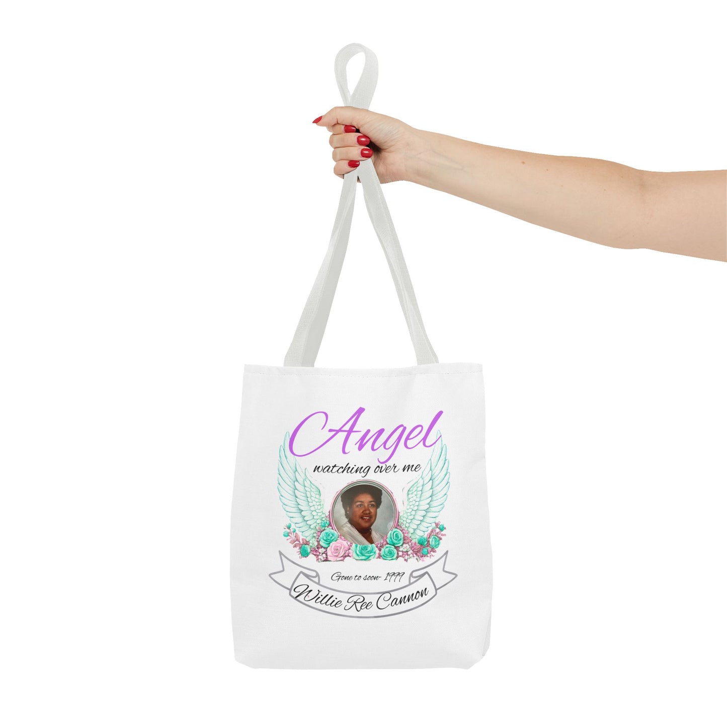 Memorial Angel Tote Bag — "Angel Watching Over Me" Custom Photo Tribute