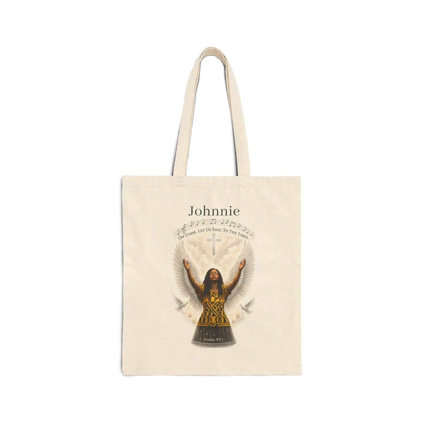Religious Cotton Tote Bag — "Johnnie" Prayerful Angel Design