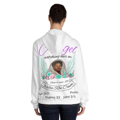 This is not a basic hoodie. It is a full all-over memorial keepsake designed with artwork across the front, back  — created to honor love that did not end.Memorial Hoodie - "I Have an Angel Watching Over Me" Personalized Tribute