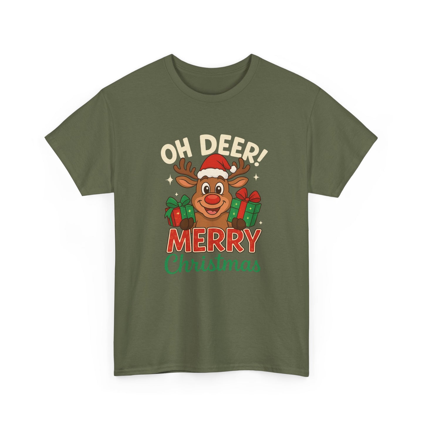 Christmas T-shirt OHH Deer Merry Christmas Unisex Heavy Cotton Tee