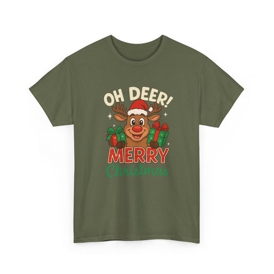 Christmas T-shirt OHH Deer Merry Christmas Unisex Heavy Cotton Tee