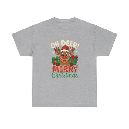 Christmas T-shirt OHH Deer Merry Christmas Unisex Heavy Cotton Tee