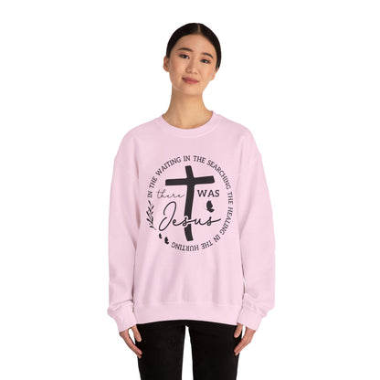 Christian Sweatshirt, "In The Waiting There Was Jesus" Cross Crewneck (Back: "By His Wounds We Are Healed")