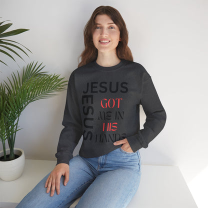 Christian Faith Crewneck Sweatshirt — "God Has Me in HIS Hands" Affirmation