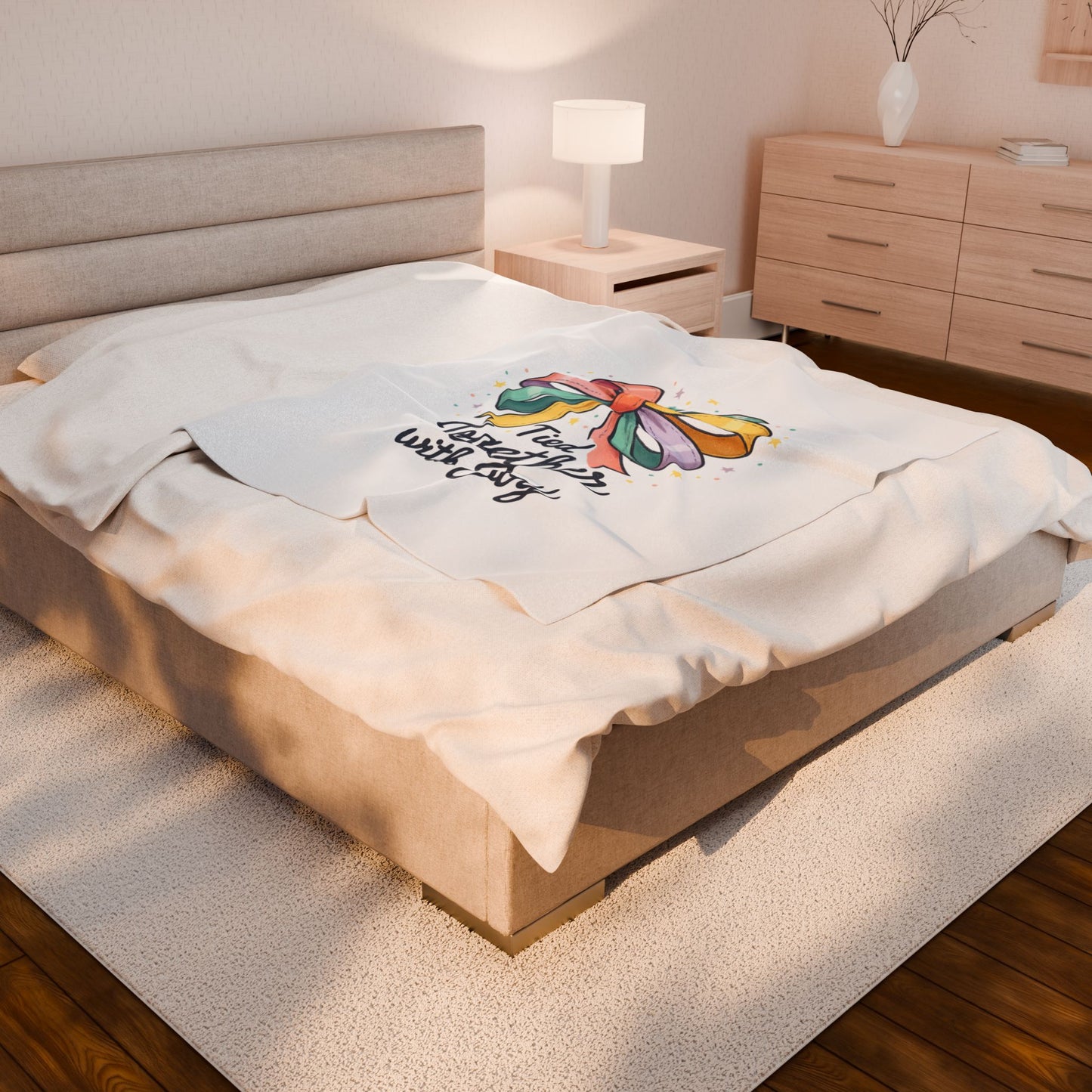 Tied Together with Joy Velveteen Plush Blanket — Colorful Ribbon Gift Throw