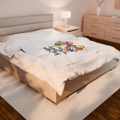 Tied Together with Joy Velveteen Plush Blanket — Colorful Ribbon Gift Throw