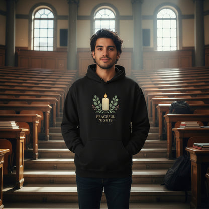 Candle Wreath Hoodie — Minimalist Candle & Laurel Graphic Pullover