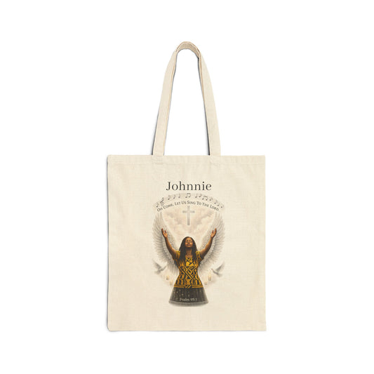 Religious Cotton Tote Bag — "Johnnie" Prayerful Angel Design