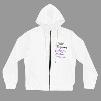 This is not a basic hoodie. It is a full all-over memorial keepsake designed with artwork across the front, back  — created to honor love that did not end.Memorial Hoodie - "I Have an Angel Watching Over Me" Personalized Tribute